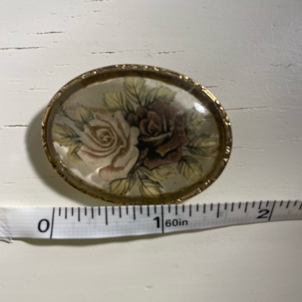 Vintage Rose Brooch with Gold Trim